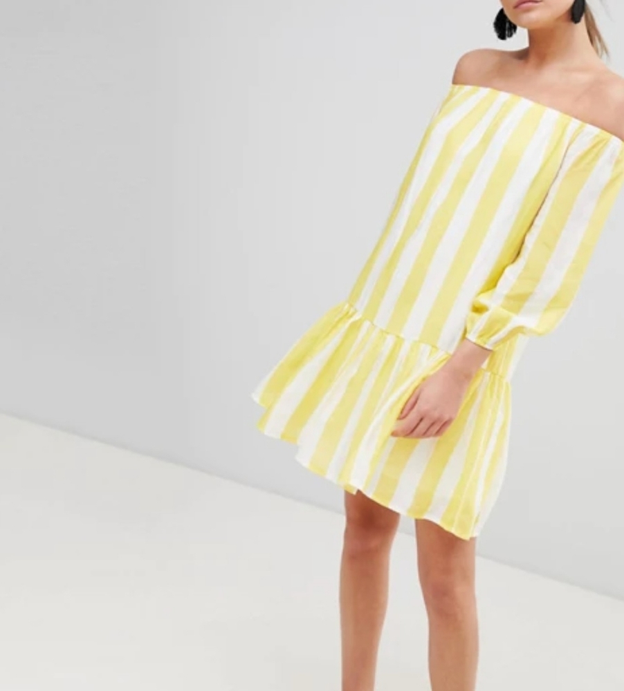 Off Shoulder Stripe Swing Mini Dress